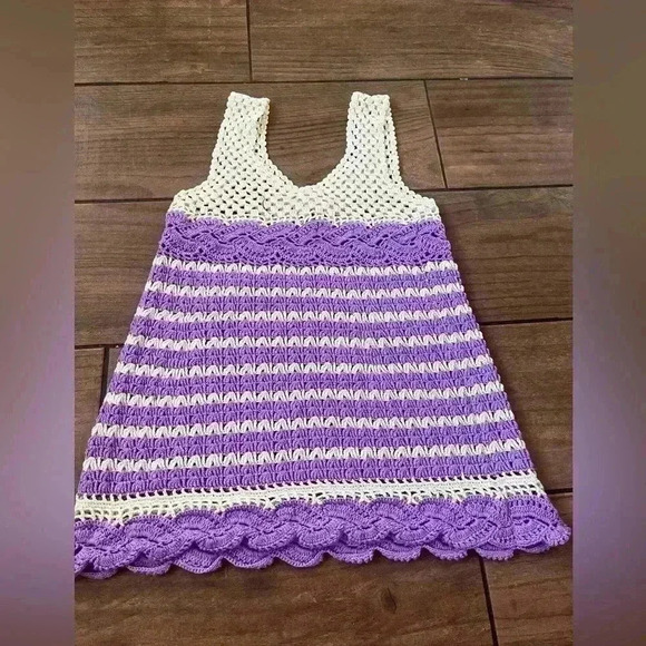 Purple and white hand knitted top/coverup coquette size small - Picture 2 of 3